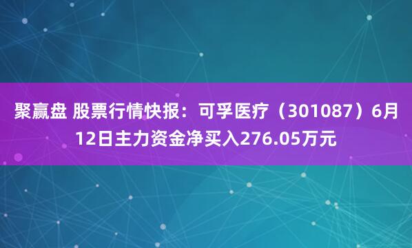 聚赢盘 股票行情快报：可孚医疗（301087）6月12日主力资金净买入276.05万元